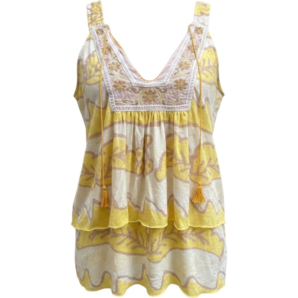 Vintage 90s‎ Free People Tank Top Tiered Ruffle Embroidered Size XS